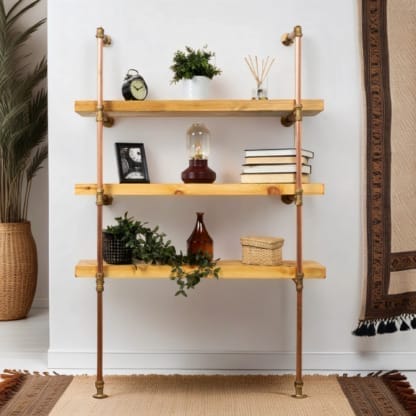 Floor-Mounted-Shelving-Unit-With-Reclaimed-Wooden-Shelves-Copper-Pipe-and-Brass-Style-6