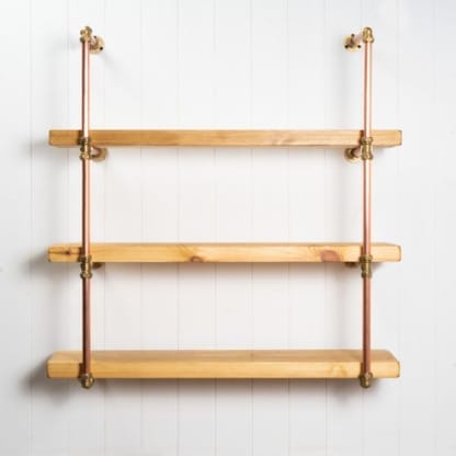 Wall-Mounted-Shelving-Unit-With-Reclaimed-Wooden-Shelves-Copper-Pipe-Style-3