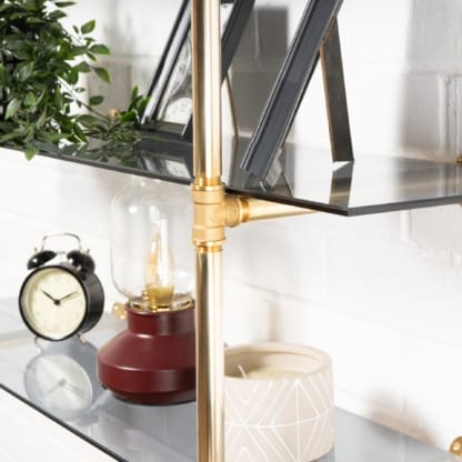 Wall-Mounted-Shelving-Unit -Industrial-Brass-Pipe-with-Tinted-Glass-Shelving-6