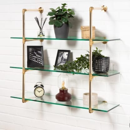 Wall-Mounted-Shelving-Unit-Industrial -Brass-Pipe-with-Glass-Shelving-3