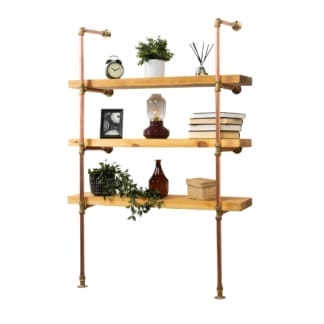 Floor-Mounted-Shelving-Unit-With-Reclaimed-Wooden-Shelves-Copper-Pipe-and-Brass-Style-3