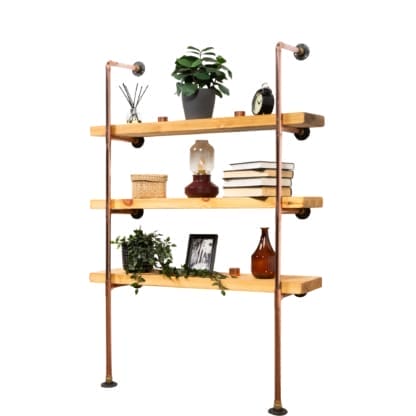 Floor-Mounted-Shelving-Unit-With-Reclaimed-Wooden-Shelves-Copper-Pipe-Style-6
