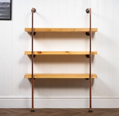 Floor-Mounted-Shelving-Unit-With-Reclaimed-Wooden-Shelves-Copper-Pipe-Style-3