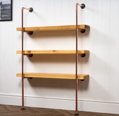 Floor-Mounted-Shelving-Unit-With-Reclaimed-Wooden-Shelves-Copper-Pipe-Style-4
