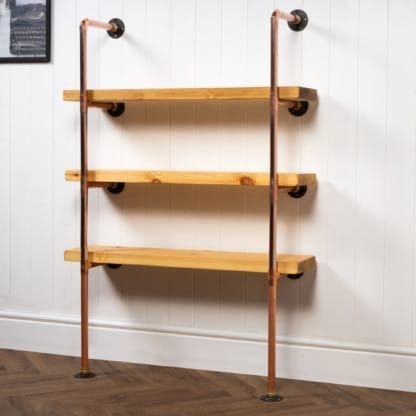 Floor-Mounted-Shelving-Unit-With-Reclaimed-Wooden Shelves-ThickCopper-Pipe-Style-11