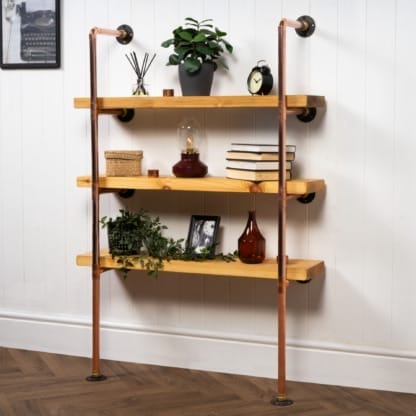 Floor-Mounted-Shelving-Unit-With-Reclaimed-Wooden Shelves-ThickCopper-Pipe-Style-14