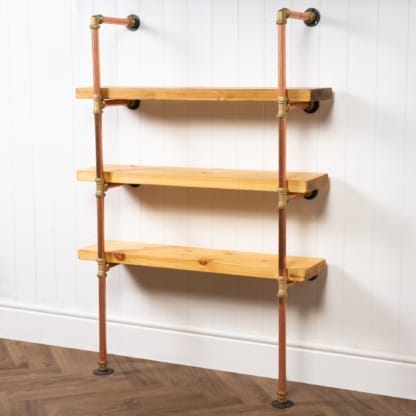 Floor-Mounted-Shelving-Unit-With-Reclaimed-Wooden-Shelves-Thick-Copper-Pipe-and-Brass-Style-9