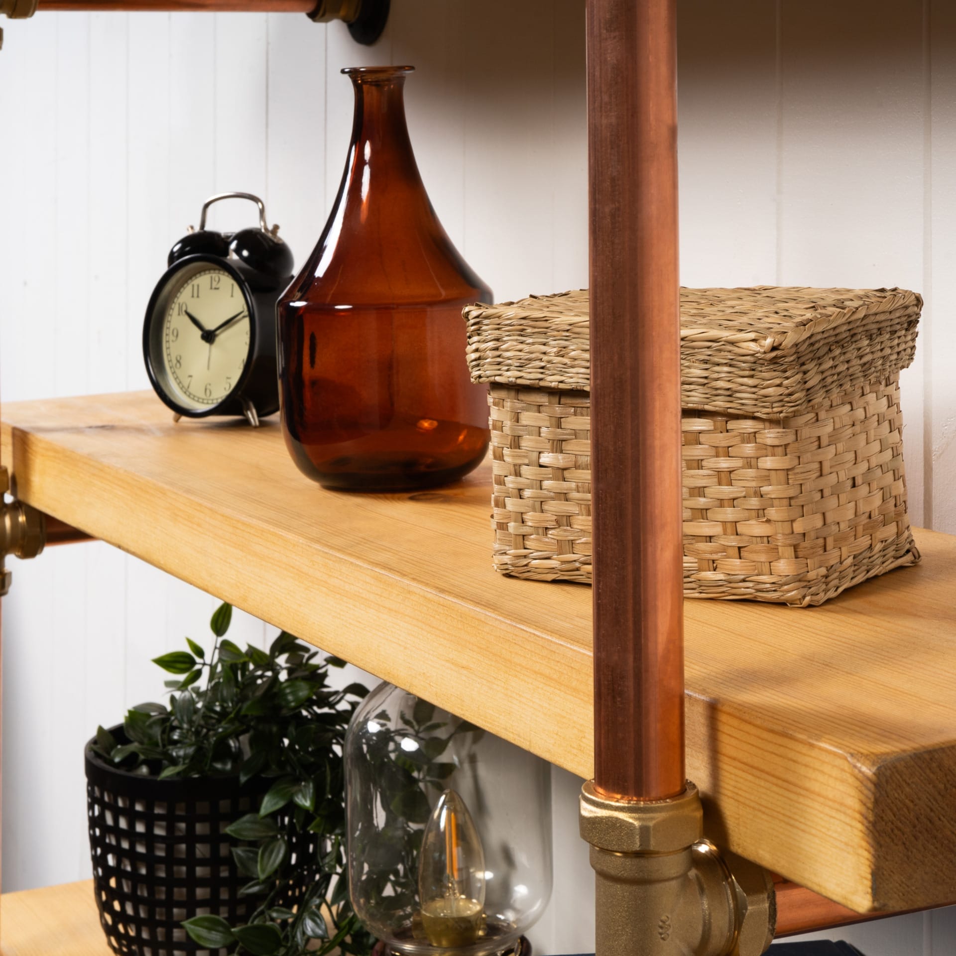 Copper and 2024 wood shelves