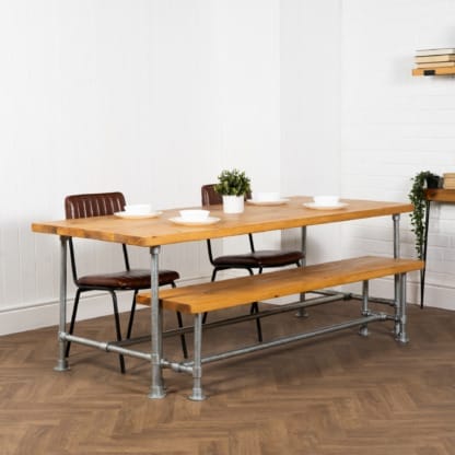Rustic-Dining-Table-with-Pipe-Legs- Industrial-Silver-Key-Clamp-Pipe-and-Reclaimed-Timber -Style-2