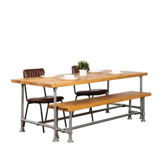 Rustic-Dining-Table-with-Pipe-Legs- Industrial-Silver-Key-Clamp-Pipe-and-Reclaimed-Timber -Style