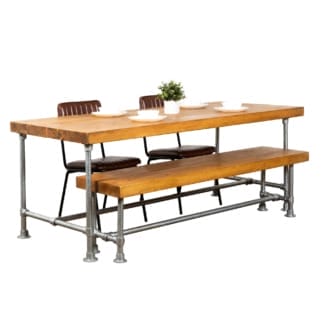 Chunky-Rustic-Dining-Table-with-Pipe-Legs -Industrial-Silver-Key-Clamp-Pipe-and-Reclaimed-Timber-Style