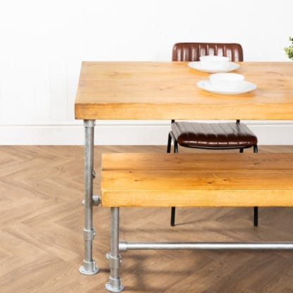 Chunky-Rustic-Dining-Table-with-Pipe-Legs -Industrial-Silver-Key-Clamp-Pipe-and-Reclaimed-Timber-Style -4