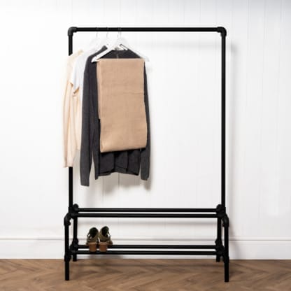 Two-Tiered-Shoe-Rack-with-Clothes-Rail-Powder-Coated-Key-Clamp-Pipe-Style-2