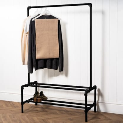Two-Tiered-Shoe-Rack-with-Clothes-Rail-Powder-Coated-Key-Clamp-Pipe-Style-3