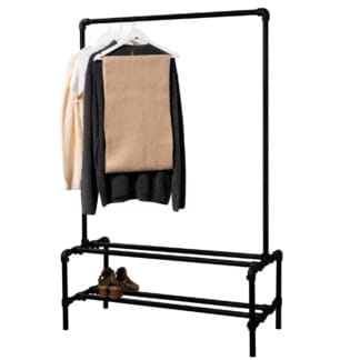 Two-Tiered-Shoe-Rack-with-Clothes-Rail-Powder-Coated-Key-Clamp-Pipe-Style