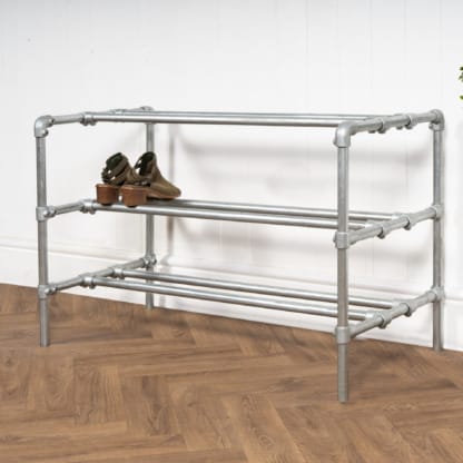 Three-Tiered-Shoe-Rack-Industrial-Silver-Key-Clamp-Pipe-Style-2