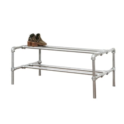 Two-Tiered-Shoe-Rack -Industrial-Silver-Key-Clamp-Pipe-Style