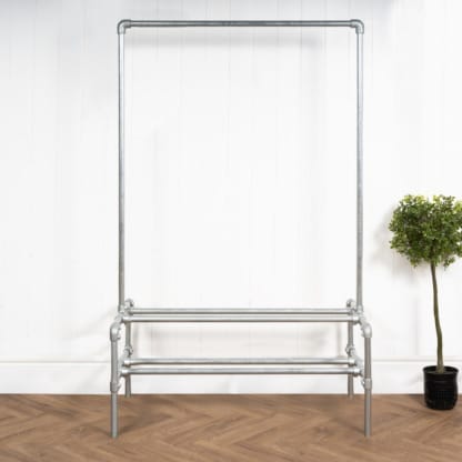 Two-Tiered-Shoe-Rack-with-Clothes-Rail-Industrial-Silver-Key-Clamp-Pipe-Style-3