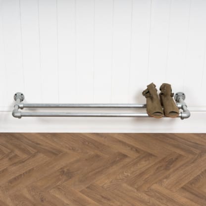 Wall-Mounted-Shoe-Rack-Industrial-Silver-Key-Clamp-Pipe-Style-4