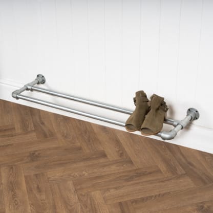 Wall-Mounted-Shoe-Rack-Industrial-Silver-Key-Clamp-Pipe-Style-5