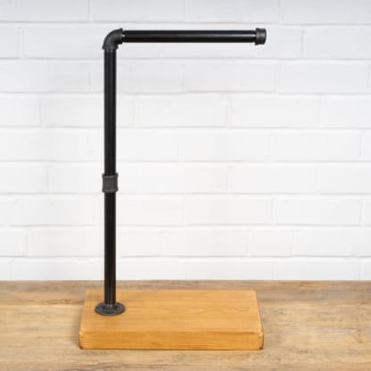 Free-Standing-Towel-Rail-With-Wooden-Base-Industrial-Raw Steel Pipe Style-3