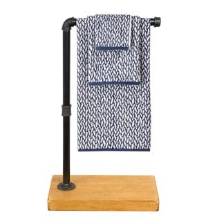 Free-Standing-Towel-Rail-With-Wooden-Base-Industrial-Raw Steel Pipe Style