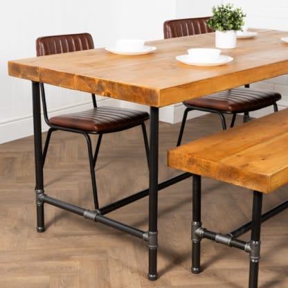 Chunky-Rustic-Dining-Table-with-Pipe-Legs- Raw-Steel-Pipe-and-Reclaimed-Timber-Style-4