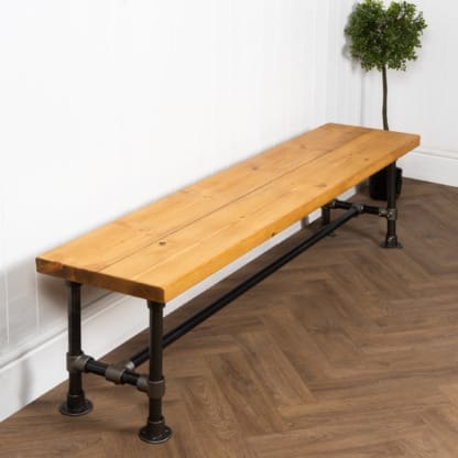 Rustic-Bench-with-Pipe-Legs-Raw-Steel-Key-Clamp-Pipe-and-Reclaimed-Timber-Style-2
