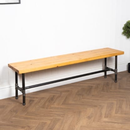 Rustic-Bench-with-Pipe-Legs-Raw-Steel-Pipe-and-Reclaimed-Timber-Style-2