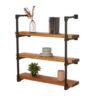 Wall-Mounted-Shelving-Unit-With-Reclaimed-Wooden-Shelves-Industrial-Square-Key-Clamp-Style