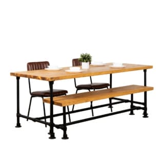Rustic-Dining-Table-with-Pipe-Legs-Powder-Coated-Key-Clamp-Pipe-and-Reclaimed-Timber-Style
