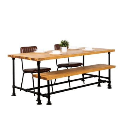 Rustic-Dining-Table-with-Pipe-Legs-Powder-Coated-Key-Clamp-Pipe-and-Reclaimed-Timber-Style