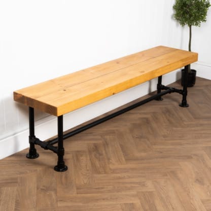 Chunky-Rustic-Bench-with-Pipe-Legs-Powder-Coated-Key-Clamp-and-Reclaimed-Timber-Style-2