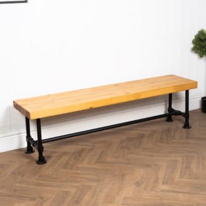 Chunky-Rustic-Bench-with-Pipe-Legs-Powder-Coated-Key-Clamp-and-Reclaimed-Timber-Style-3