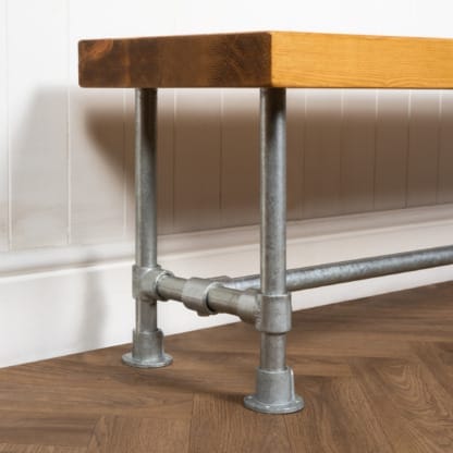 Chunky-Rustic-Bench-with-Pipe-Legs-Industrial-Silver-Key-Clamp-and-Reclaimed-Timber-Style-1