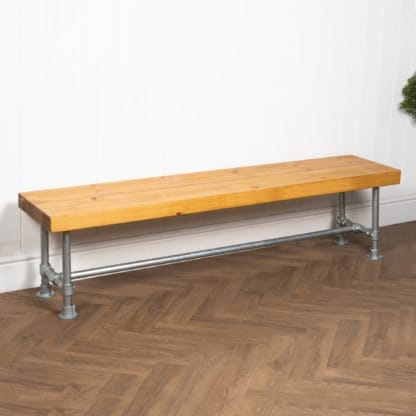 Chunky-Rustic-Bench-with-Pipe-Legs-Industrial-Silver-Key-Clamp-and-Reclaimed-Timber-Style-3