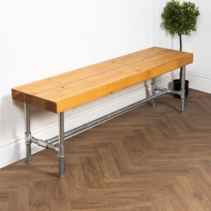 Chunky-Rustic-Bench-with-Pipe-Legs-Industrial-Silver-and-Reclaimed-Timber Style-2