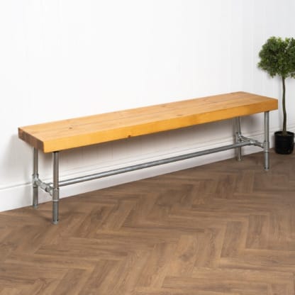 Chunky-Rustic-Bench-with-Pipe-Legs-Industrial-Silver-and-Reclaimed-Timber Style-3