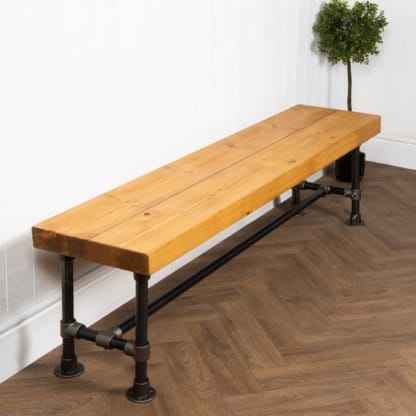 Chunky-Rustic-Bench-with-Pipe-Legs-Raw-Steel-Key-Clamp-and-Reclaimed-Timber-Style -3
