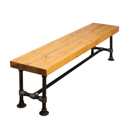 Chunky-Rustic-Bench-with-Pipe-Legs-Raw-Steel-Key-Clamp-and-Reclaimed-Timber-Style