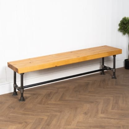 Chunky-Rustic-Bench-with-Pipe-Legs-Raw-Steel-Key-Clamp-and-Reclaimed-Timber-Style -5