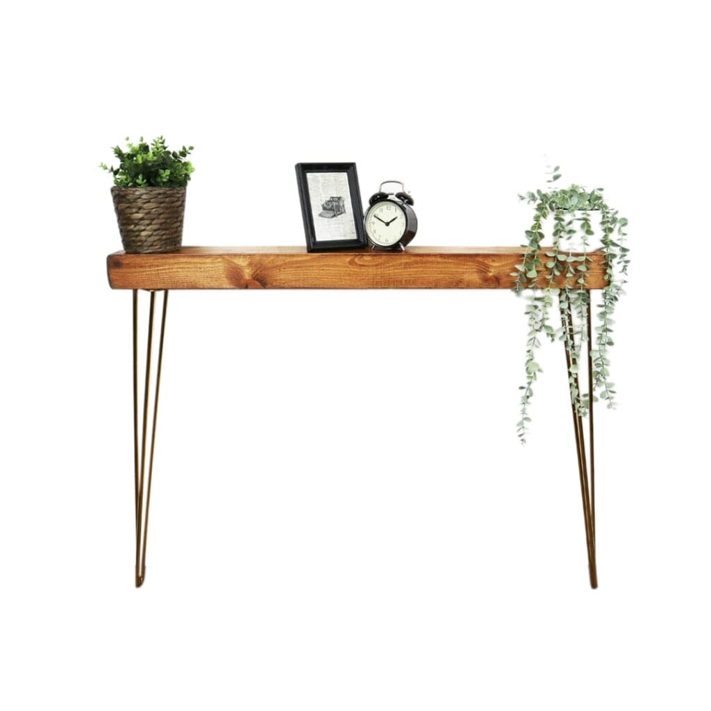 Chunky Reclaimed Timber Console Table with Brass Hairpin Legs