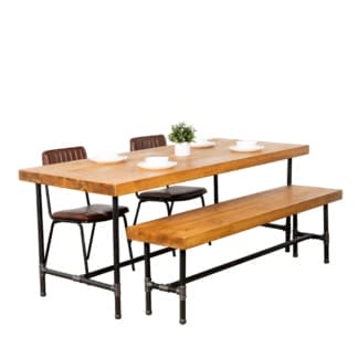 Chunky-Rustic-Dining-Table-with-Pipe-Legs- Raw-Steel-Pipe-and-Reclaimed-Timber-Style