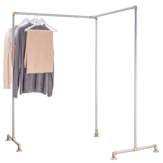 Free-Standing-Corner-Clothes-Rail-Industrial-Silver-and-Brass-Pipe-Style