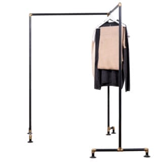 Free-Standing-Corner-Clothes-Rail-Industrial-Raw-Steel-and-Brass-Pipe-Style