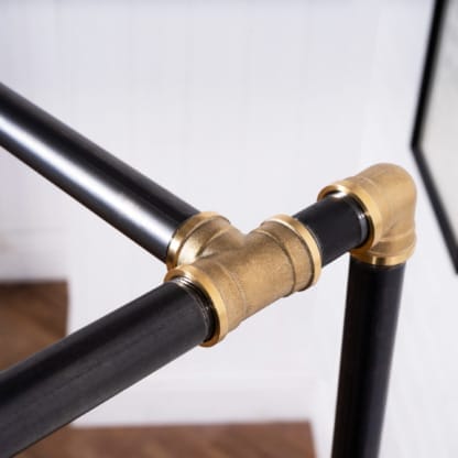 Free-Standing-Corner-Clothes-Rail-Industrial-Raw-Steel-and-Brass-Pipe-Style-2