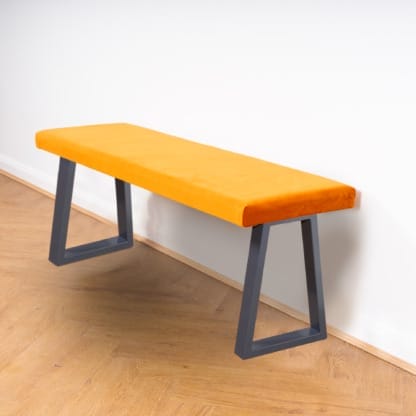 Sunny-Orange-Upholstered-Bench-with-Trapezium-Legs