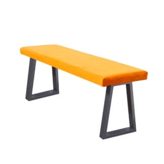 Sunny-Orange-Upholstered-Bench-with-Trapezium-Legs-2