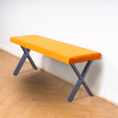 Sunny-Orange-Upholstered-Bench-with-X-Legs