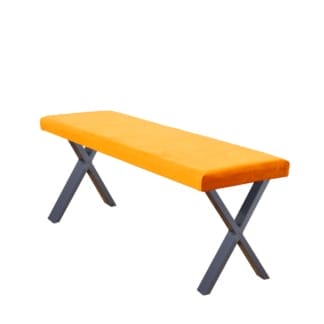 Sunny-Orange-Upholstered-Bench-with-X-Legs-2